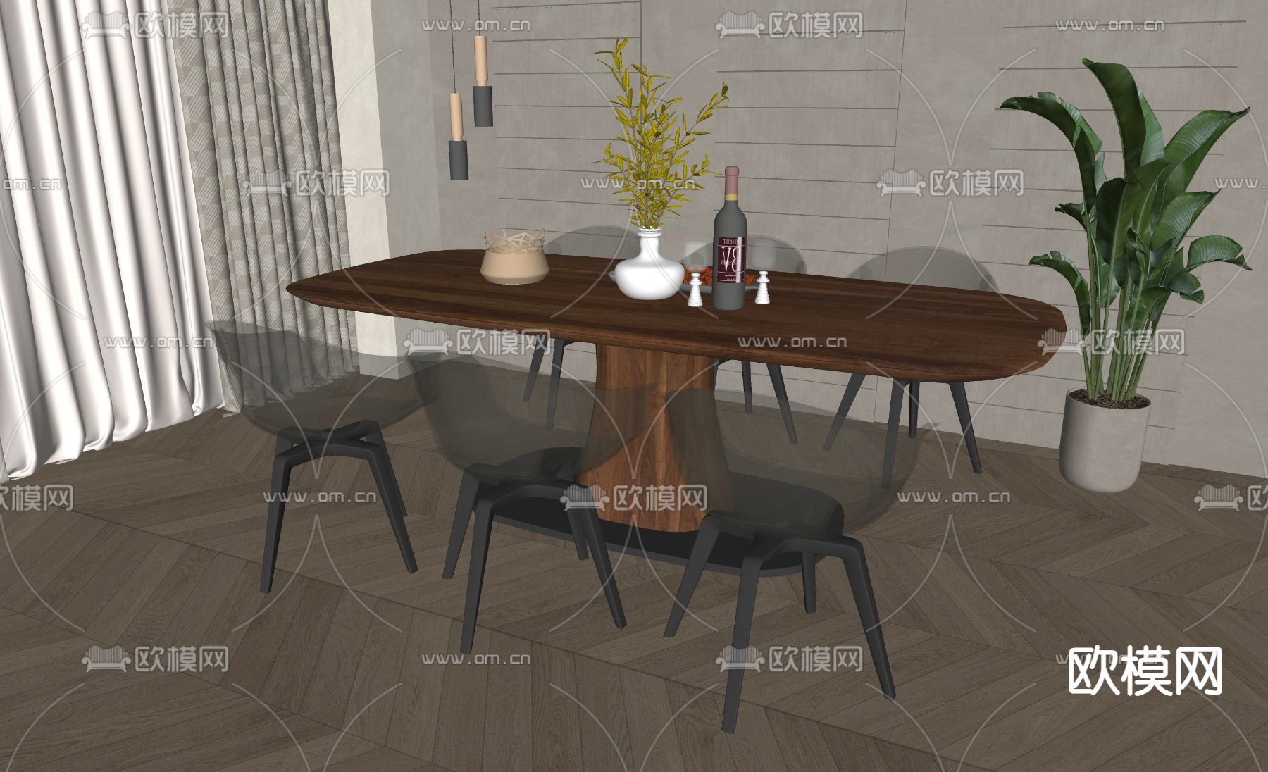 北欧餐桌椅su模型下载（渲染图1）