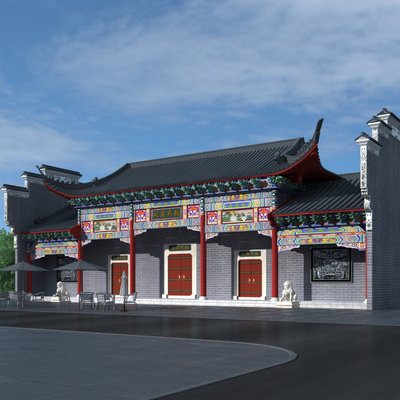  中式古建 祠堂外观su模型 