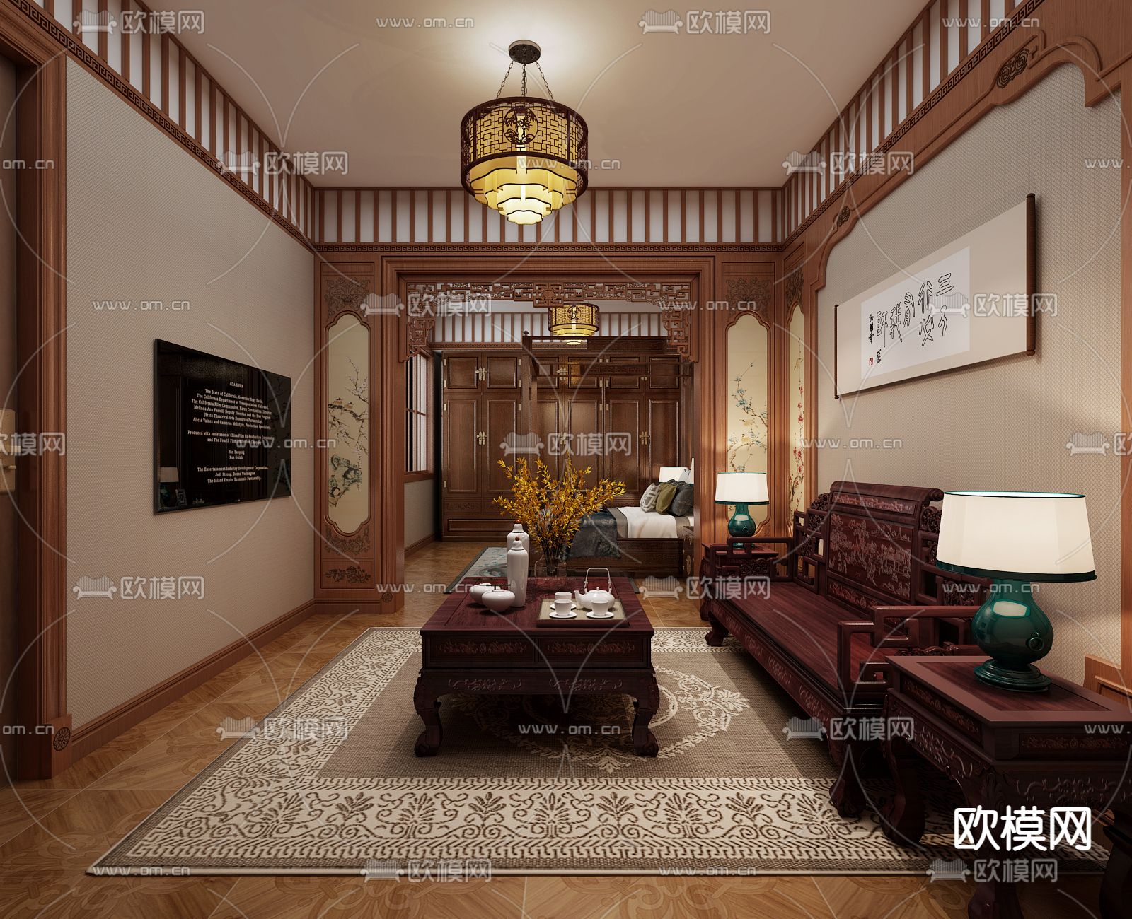 中式卧室 主人房3d模型下载