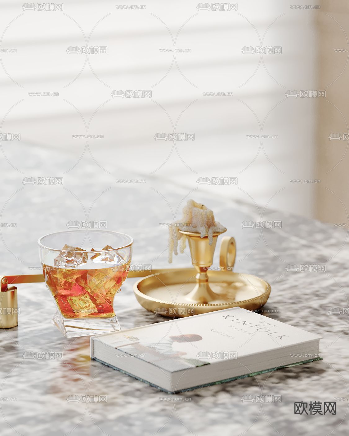 厨房用具 水杯 蜡烛台 蜡烛 书本 摆件 饮料su模型下载（渲染图2）