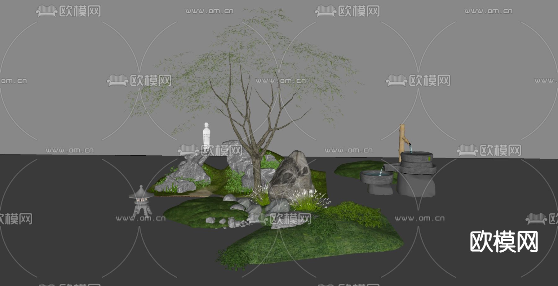 微地形 枯山水 植物堆su模型下载（渲染图1）