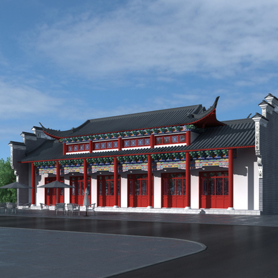  中式古建 祠堂外观su模型 