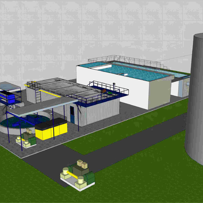  污水处理厂鸟瞰su模型 