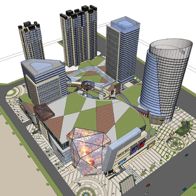  商业综合体鸟瞰su模型 