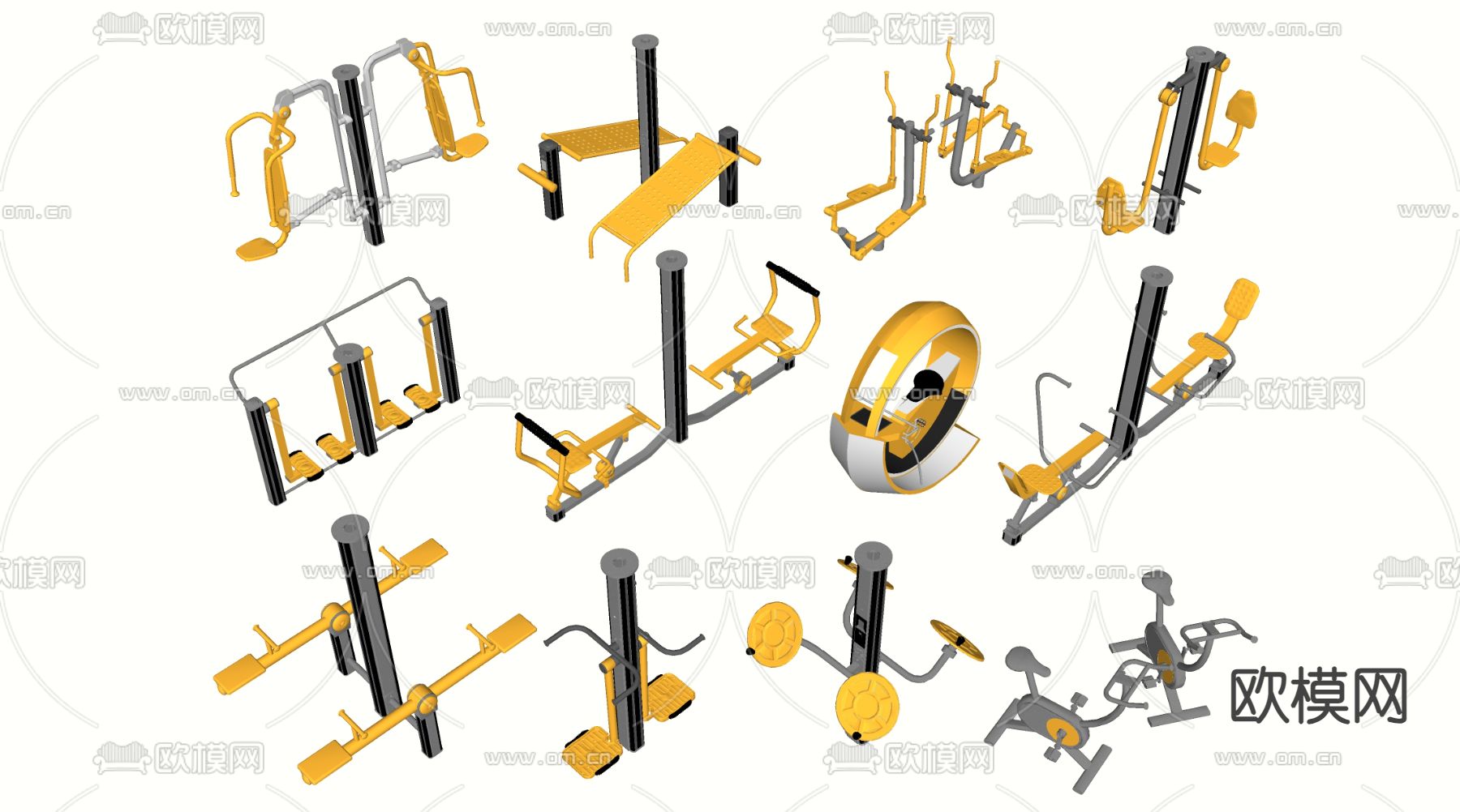 健身器材 户外健身设施 公园互动设施su模型下载（渲染图1）