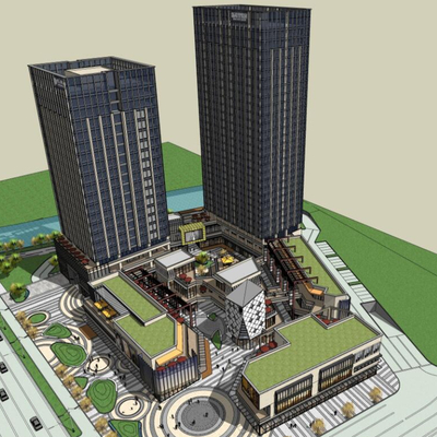  商业综合体鸟瞰su模型 