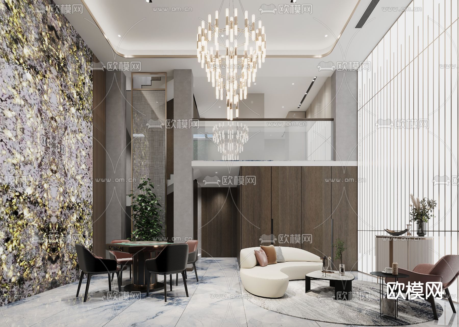 别墅客厅 别墅大堂3d模型下载（渲染图1）