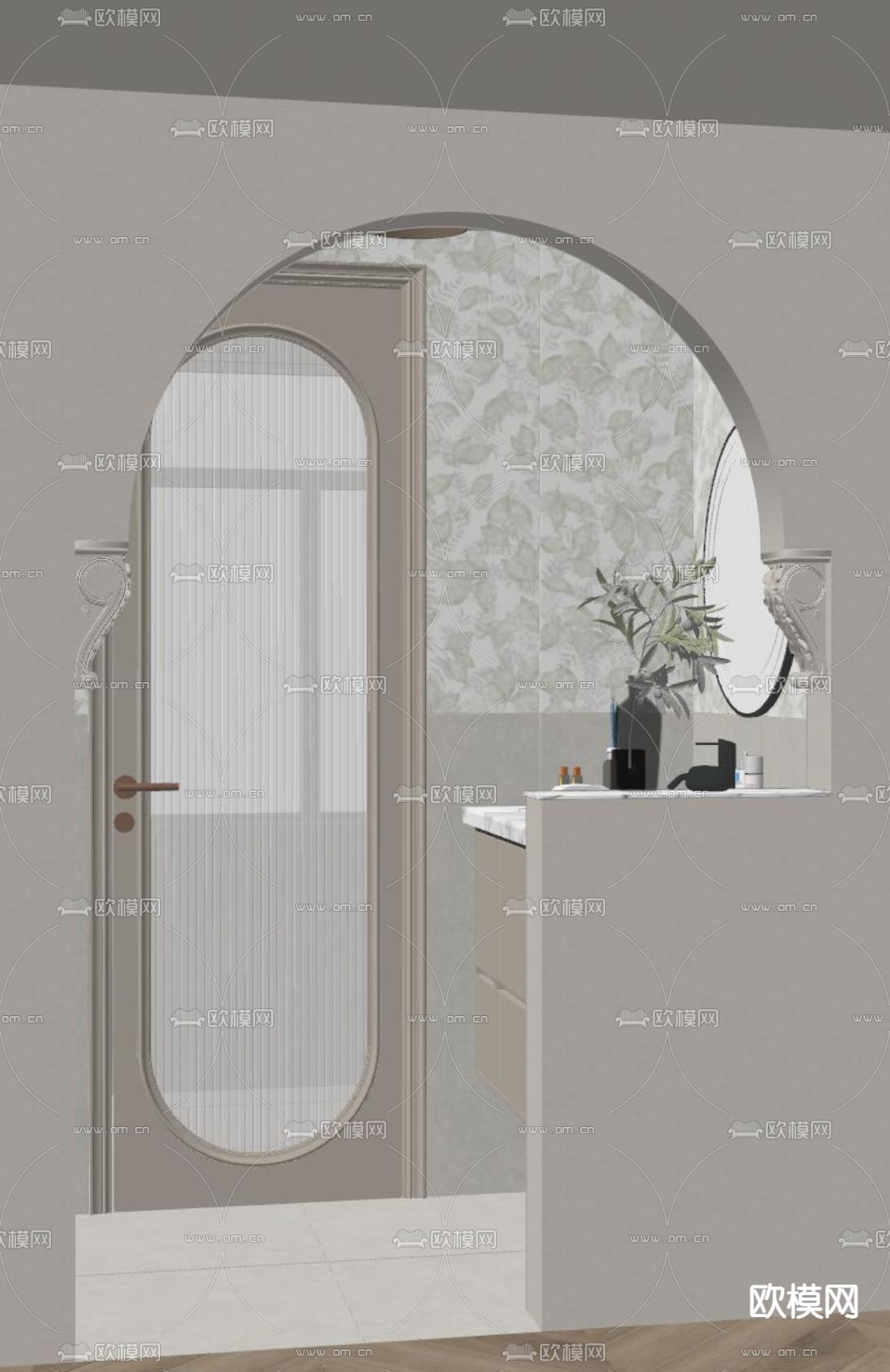 法式干区 洗手台su模型下载（渲染图2）