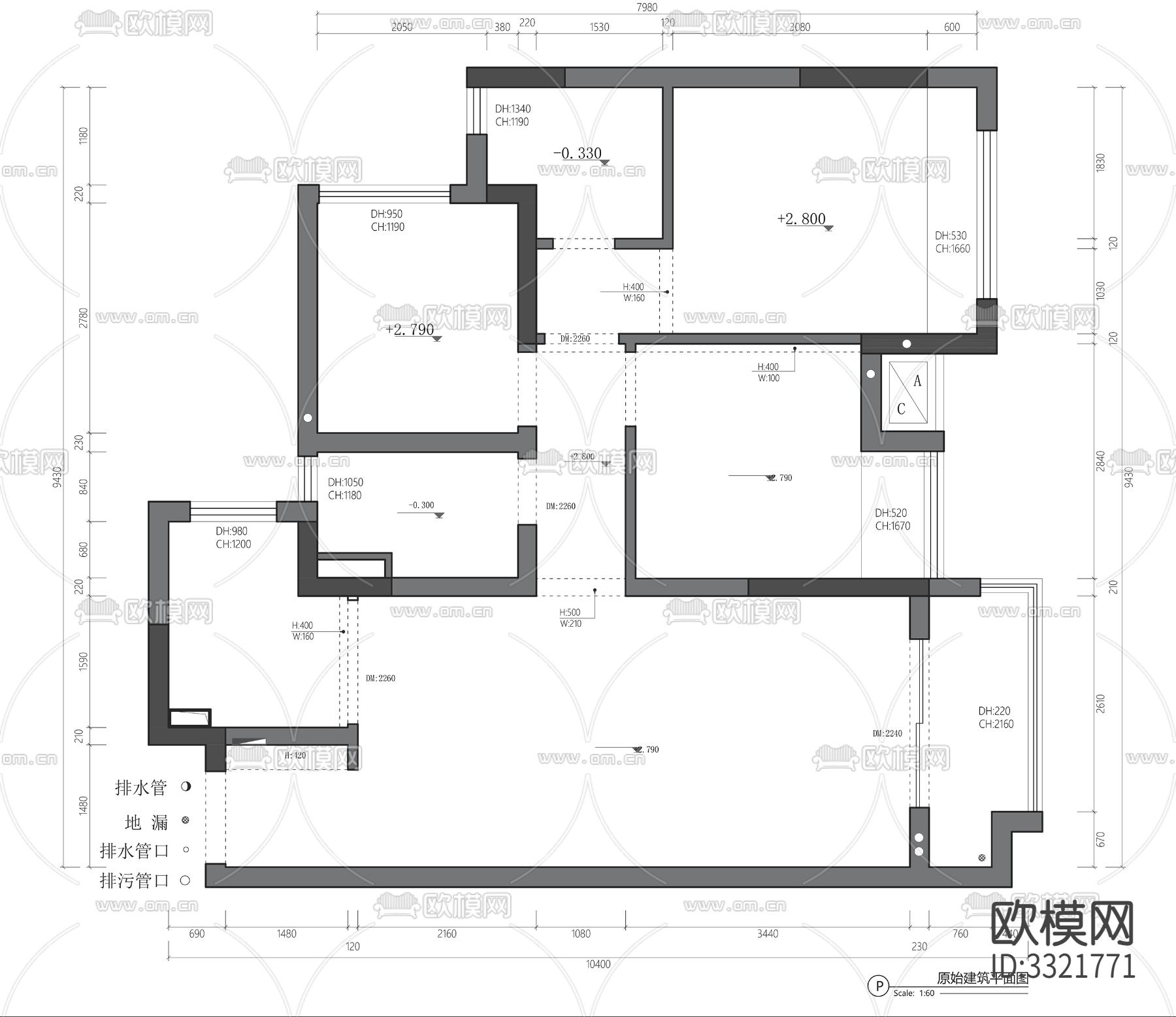 家装装修样板间CAD平面图下载（渲染图2）