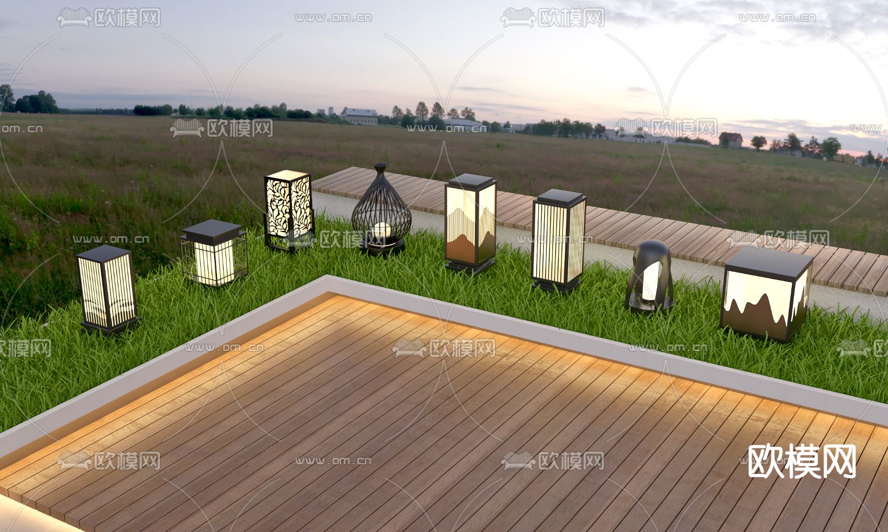 现代景观灯 草坪灯 庭院灯su模型下载（渲染图2）