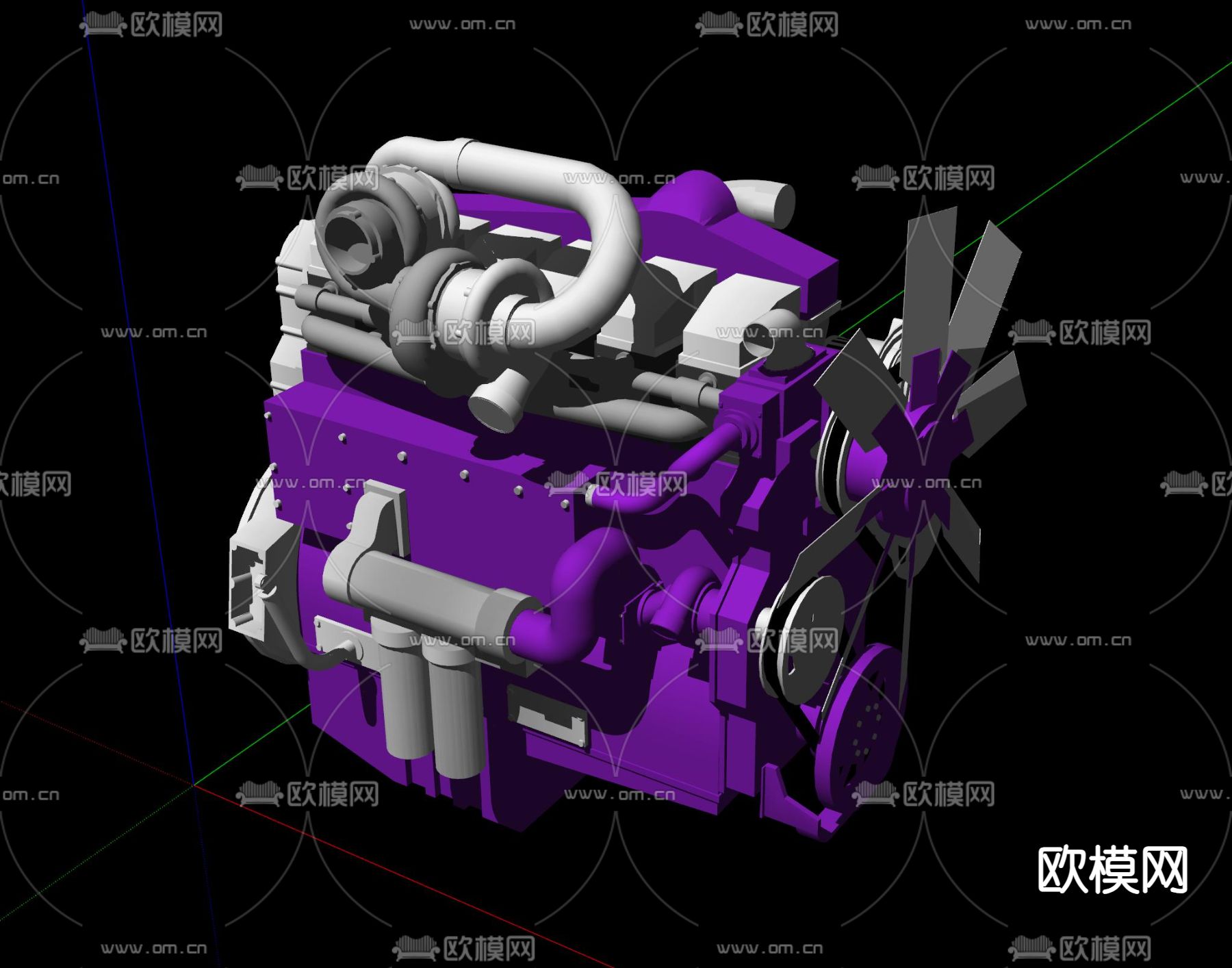 涡轮增压发动机su模型下载（渲染图2）