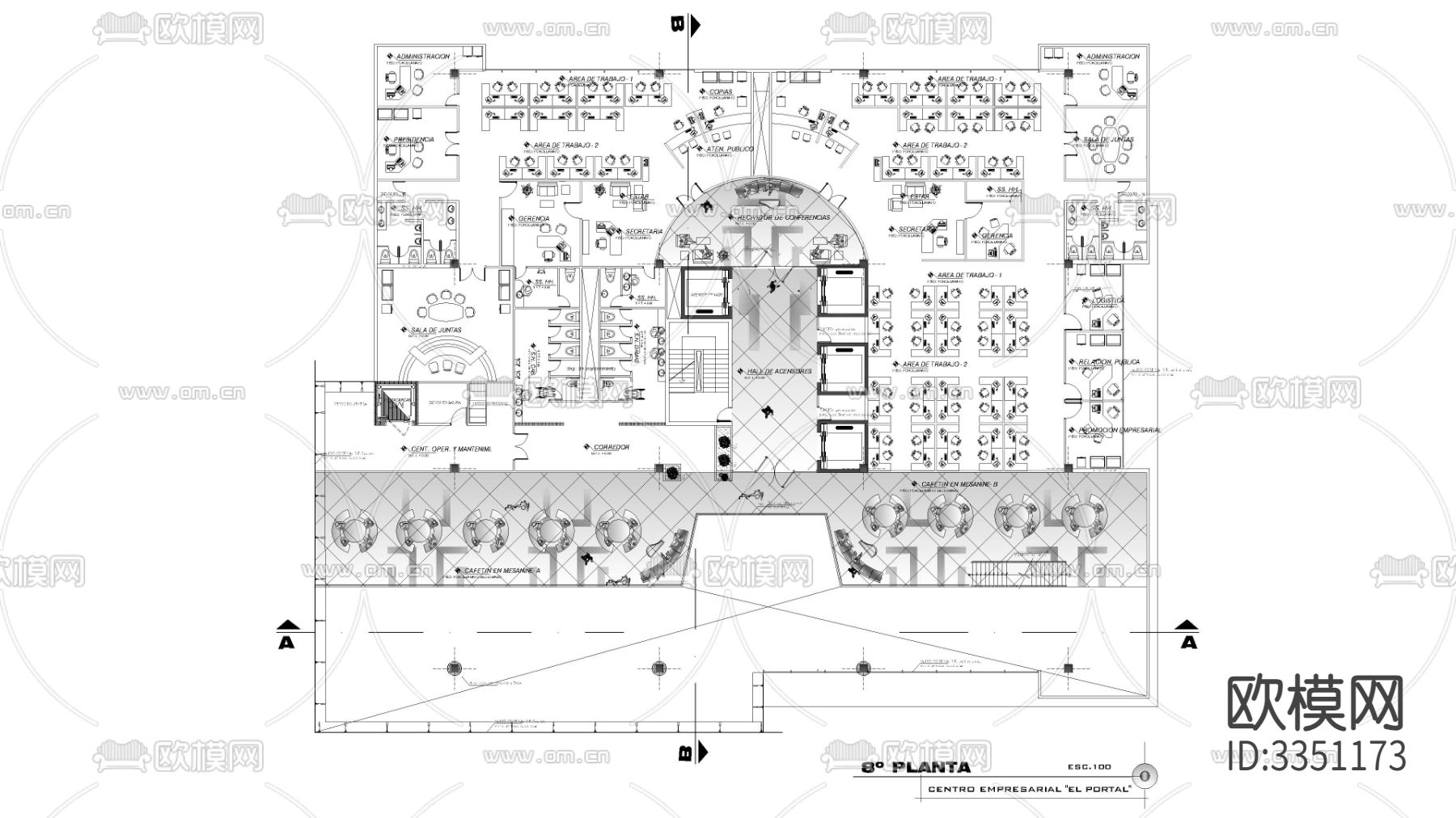 高层企业办公室cad平面图下载（渲染图4）