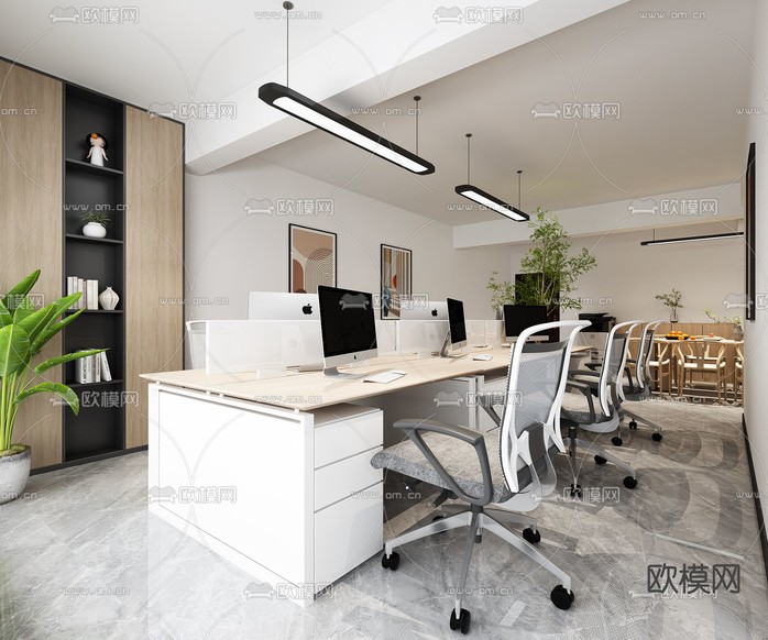 公共办公区 办公室3d模型下载(渲染图1)