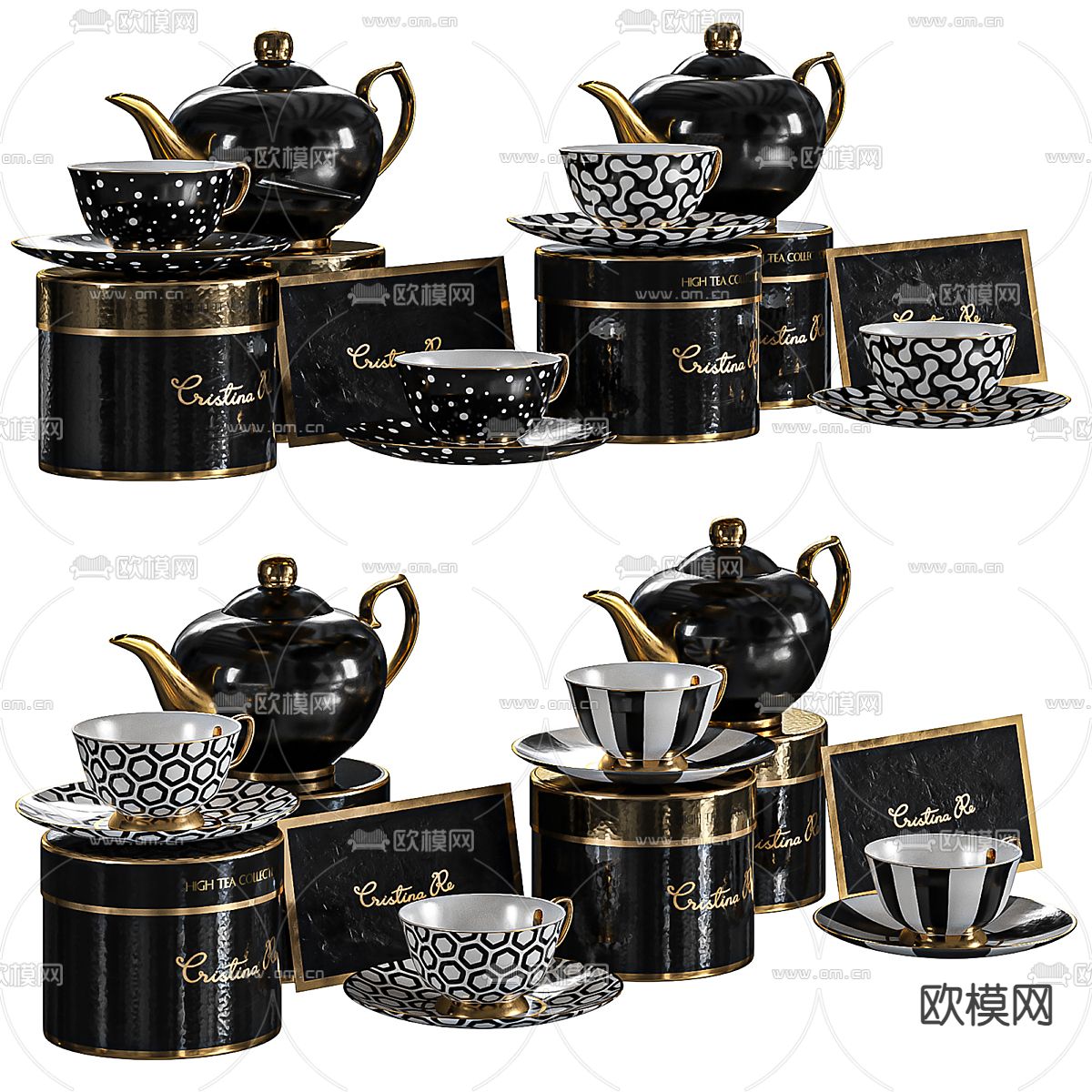 黑金餐具 水壶 餐盘su模型下载（渲染图2）