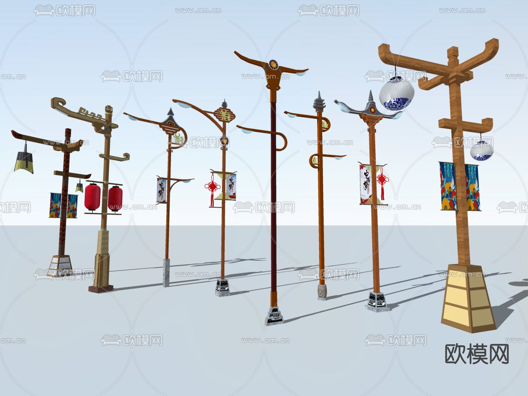 新中式路灯 秦风飞天路灯 唐朝路灯 少数民族路灯su模型下载（渲染图2）