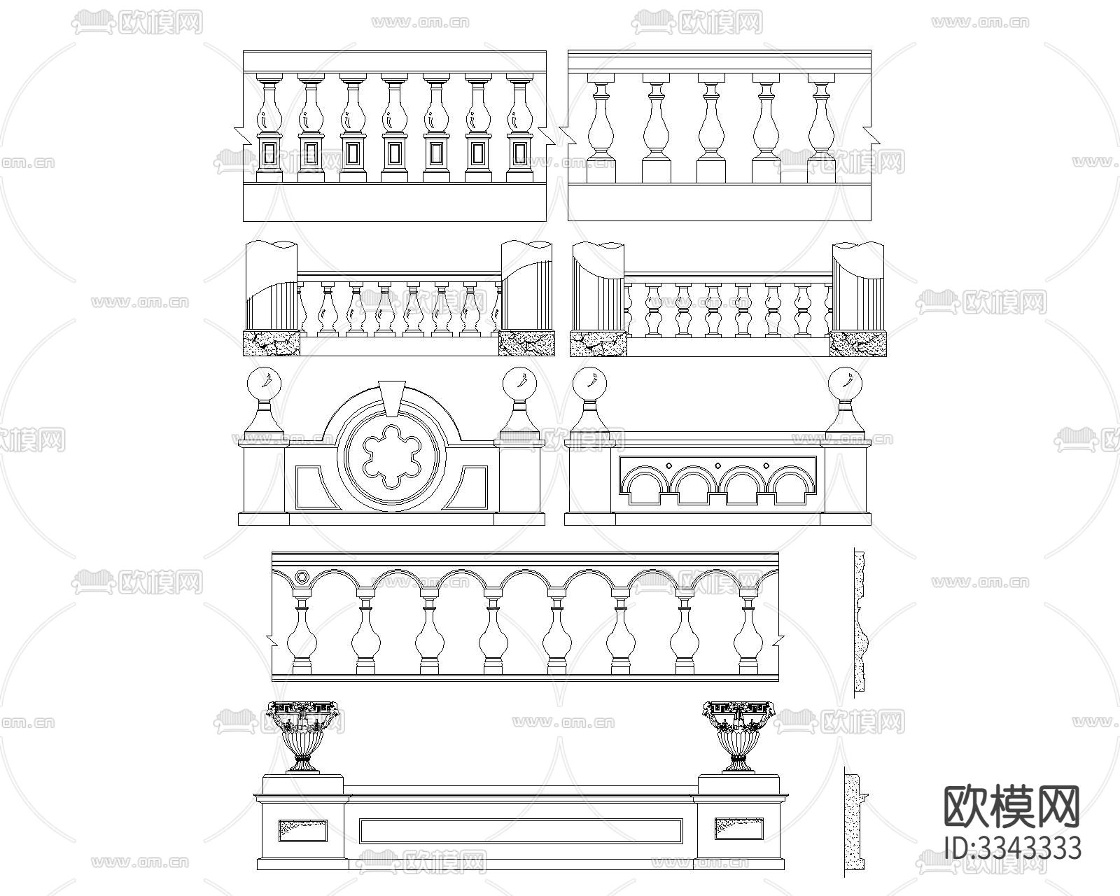 欧式栏杆cad大样图下载（渲染图4）