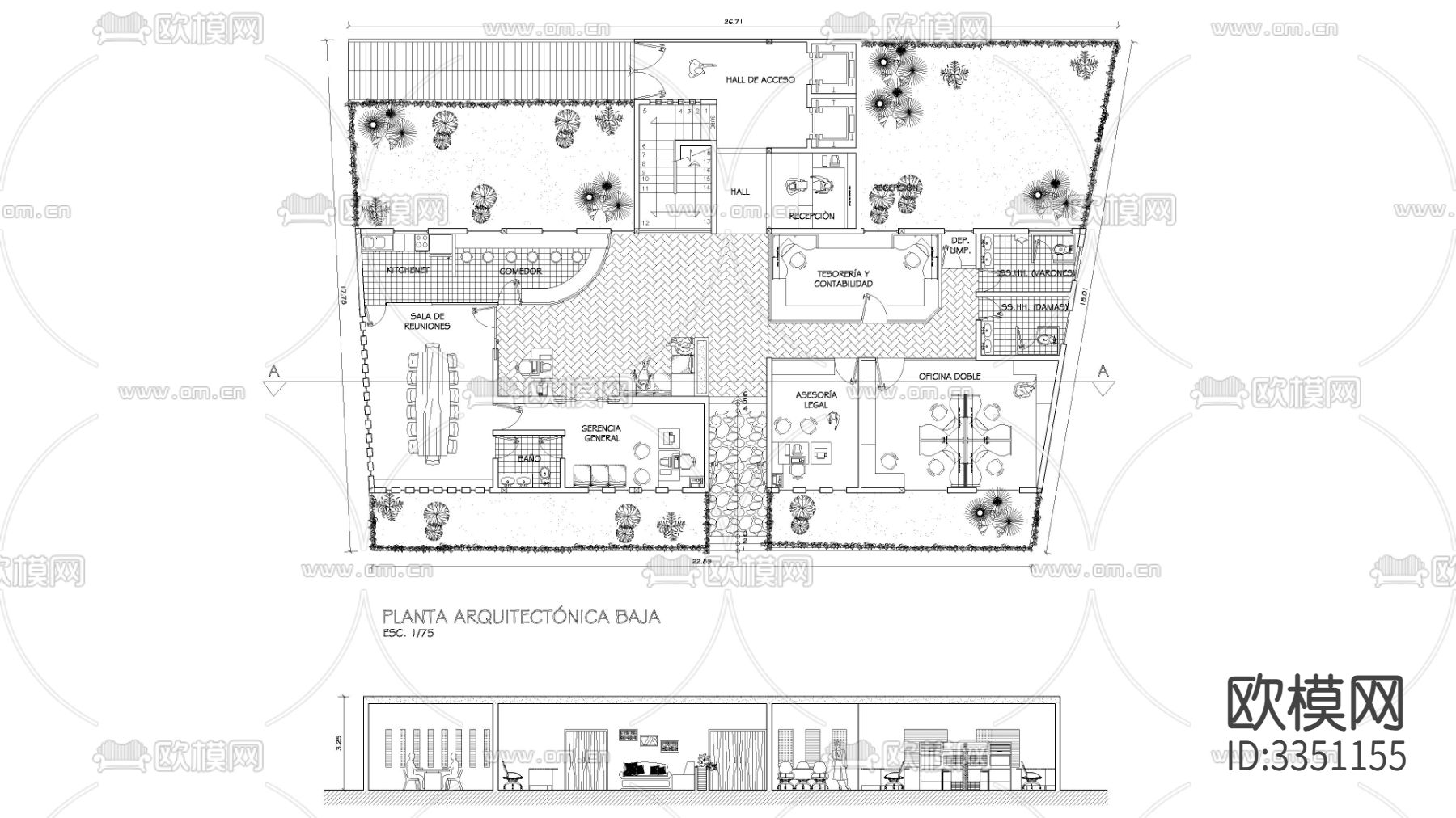 办公建筑cad平面图下载