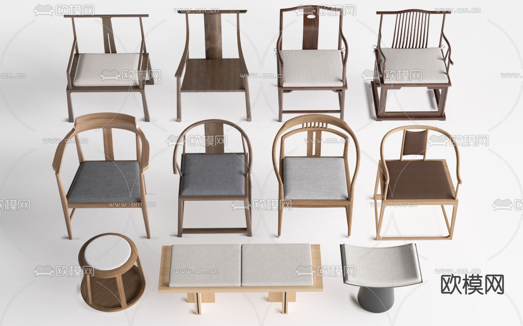 中式椅子 板凳椅 太师椅su模型下载（渲染图2）