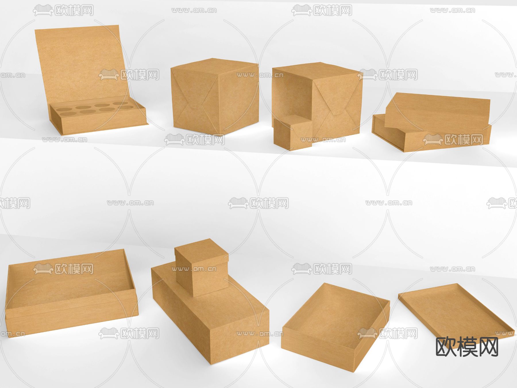 包装盒 牛皮纸盒 纸箱su模型下载（渲染图2）