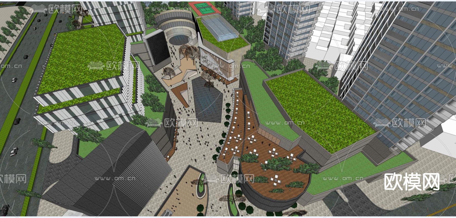 商业街 商业综合体鸟瞰su模型下载（渲染图4）