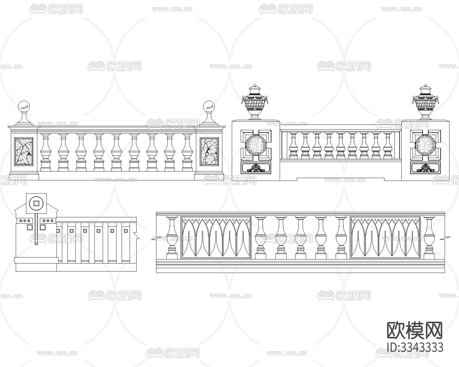 欧式栏杆cad大样图下载（渲染图5）