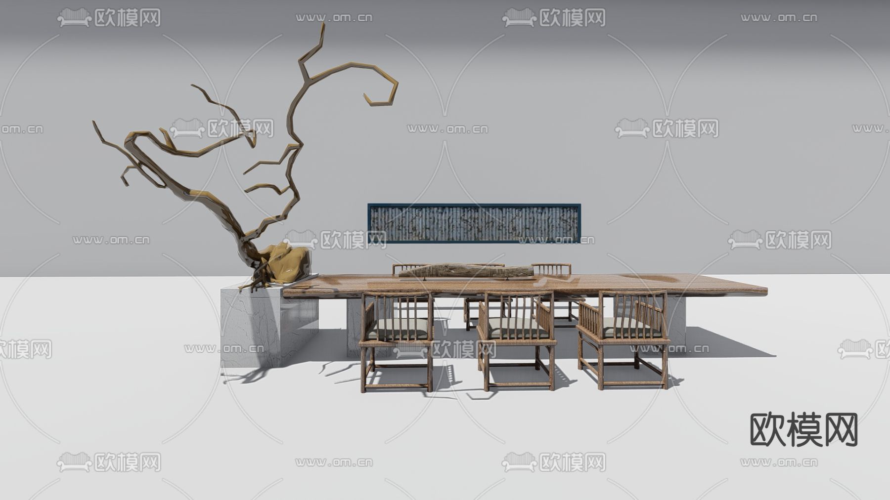 中式茶桌 茶台su模型下载（渲染图2）