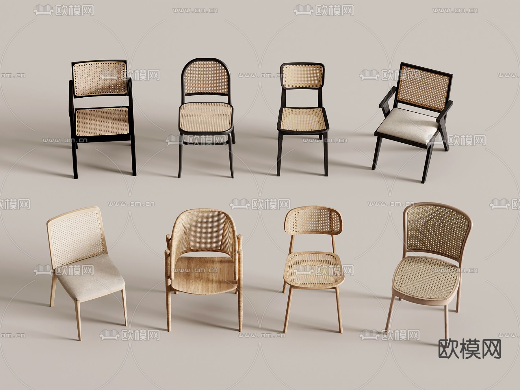 侘寂椅子 藤编餐椅3d模型下载