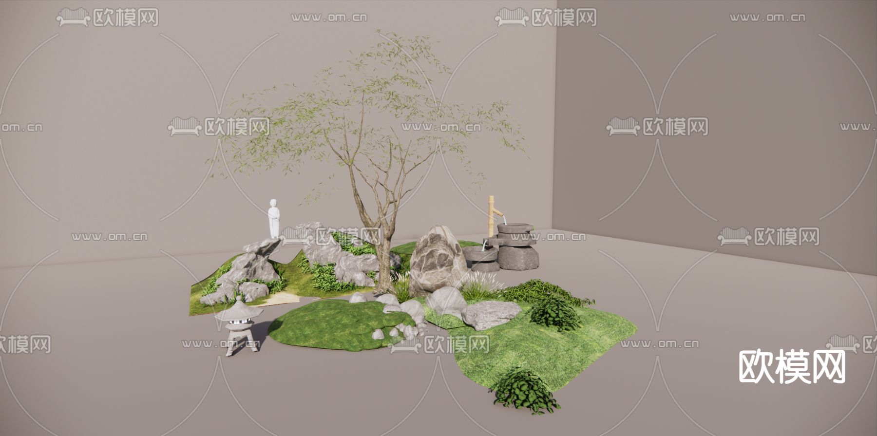 微地形 枯山水 植物堆su模型下载（渲染图2）