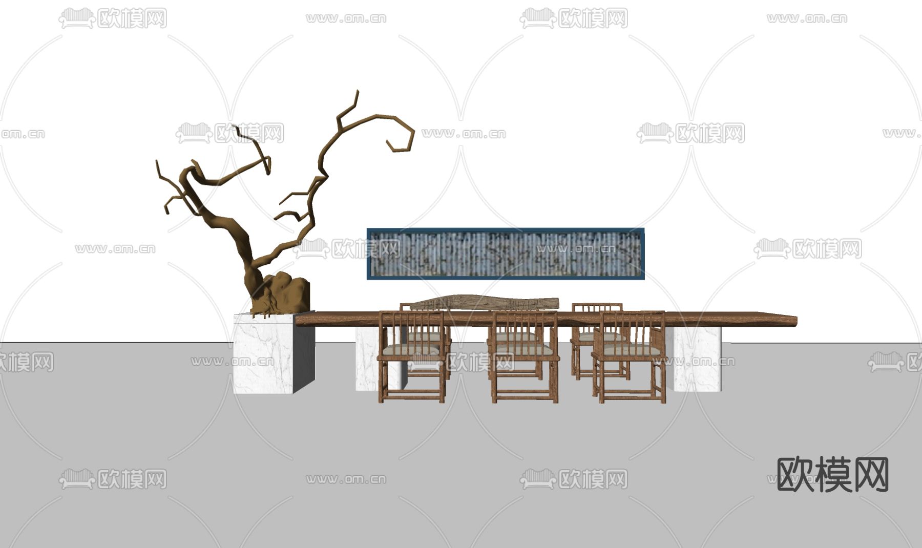 中式茶桌 茶台su模型下载（渲染图1）