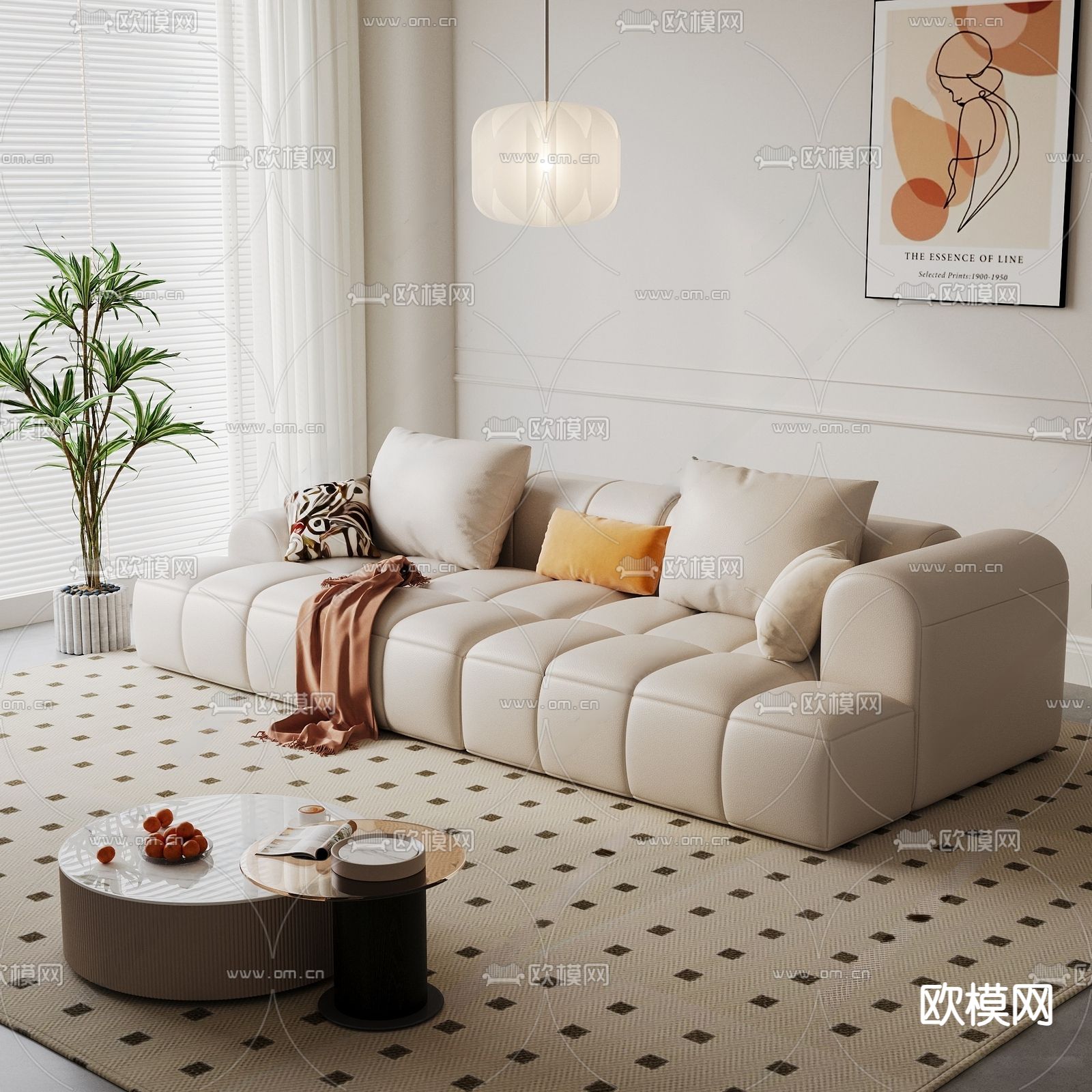 奶油风沙发 双人沙发3d模型下载（渲染图1）