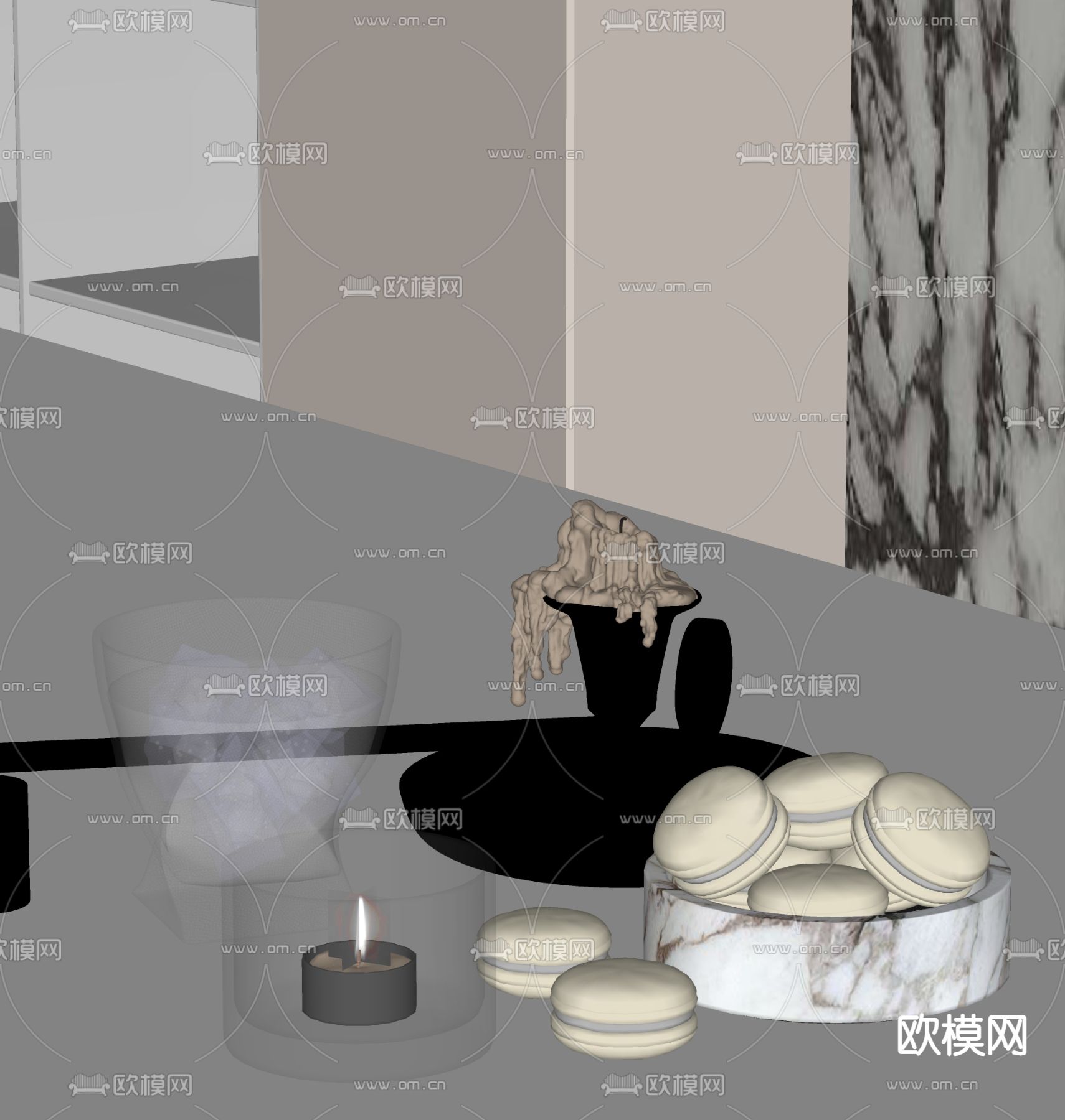 马克杯 酒杯 甜点 蜡烛 酒水su模型下载（渲染图1）