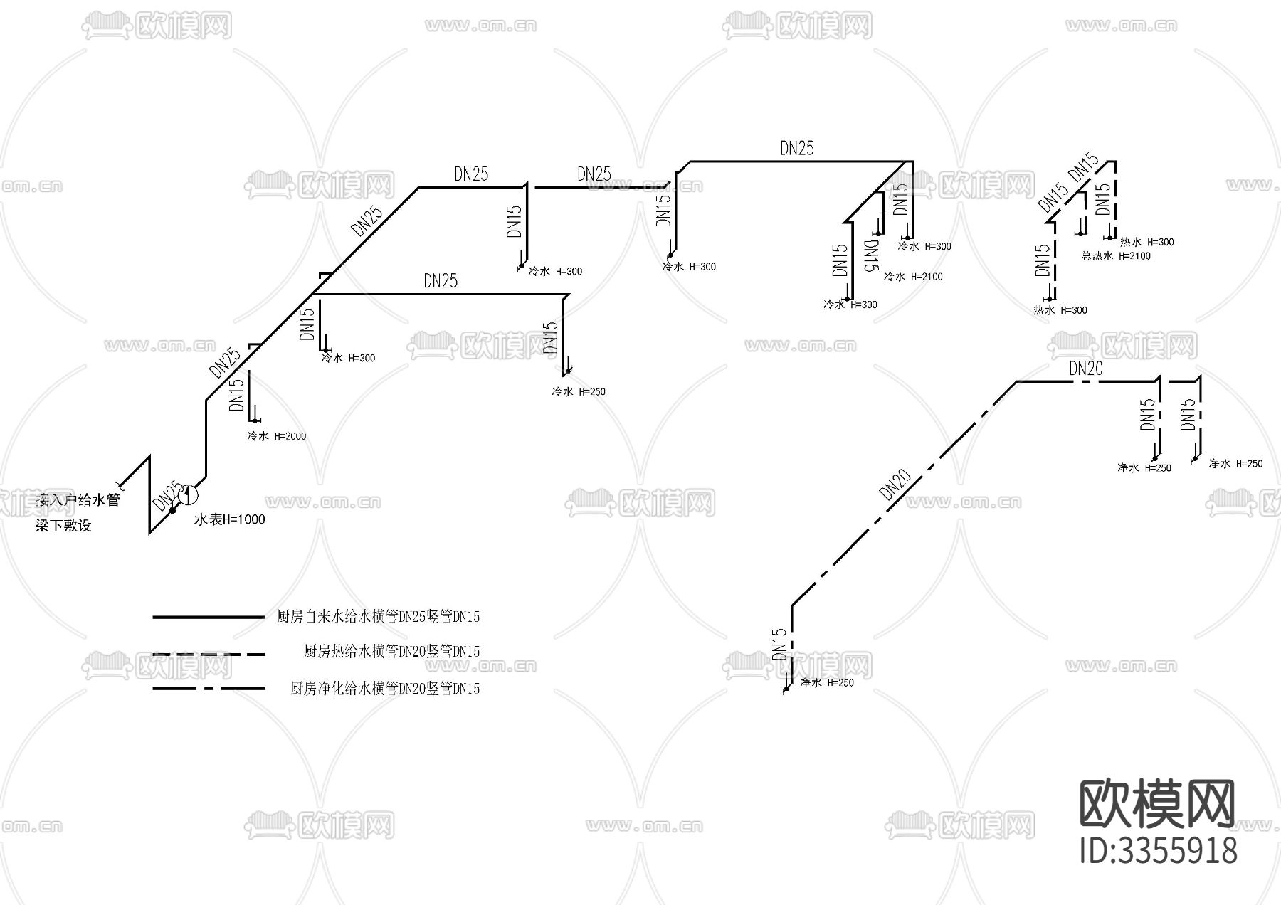 餐厅快餐店给排水消防cad施工图下载（渲染图2）