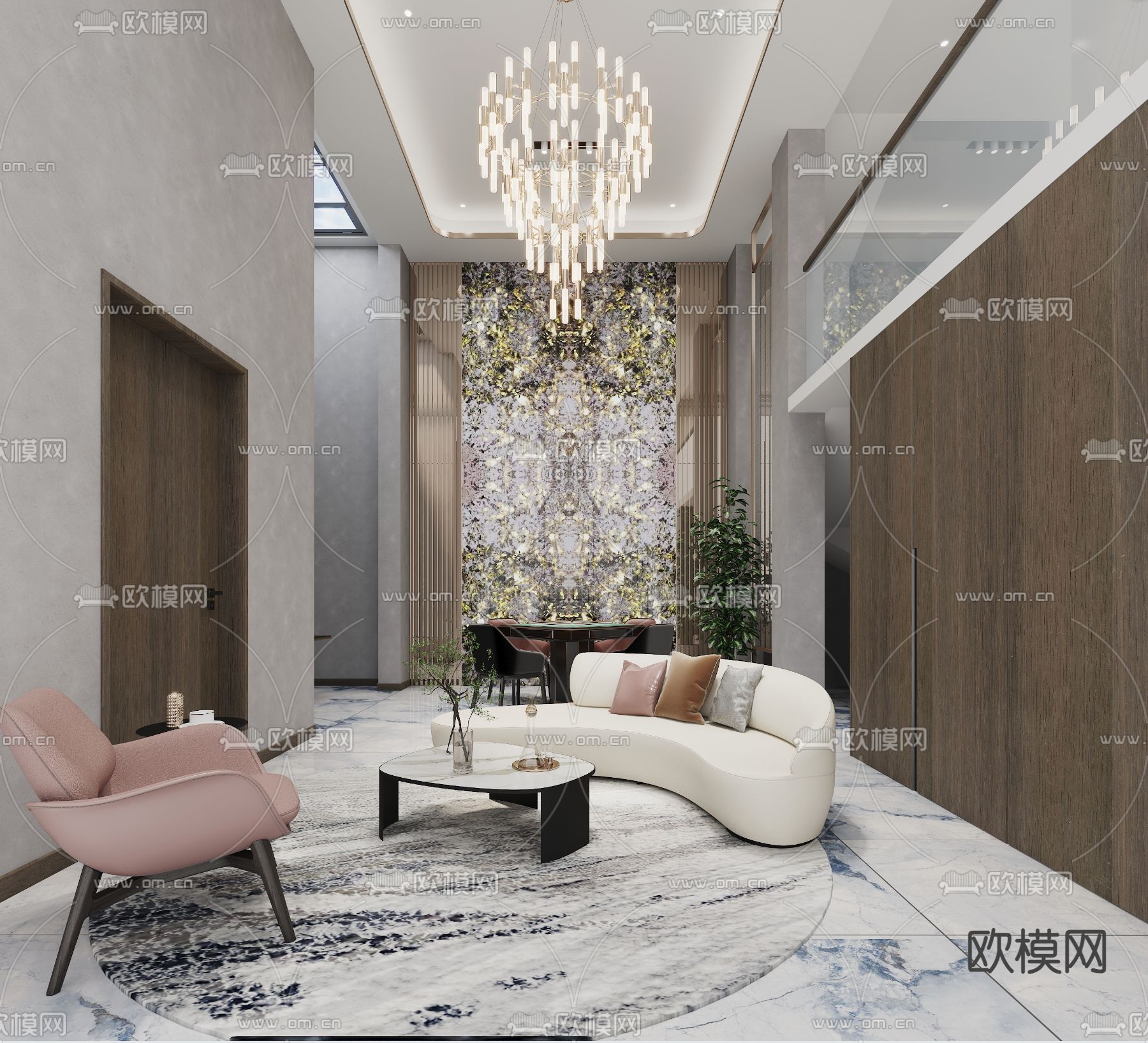 别墅客厅 别墅大堂3d模型下载（渲染图2）