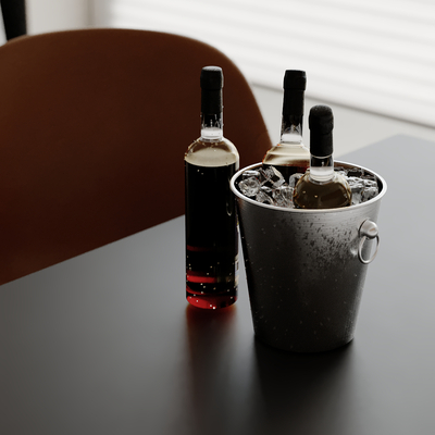  红酒 冰块 酒瓶su模型 