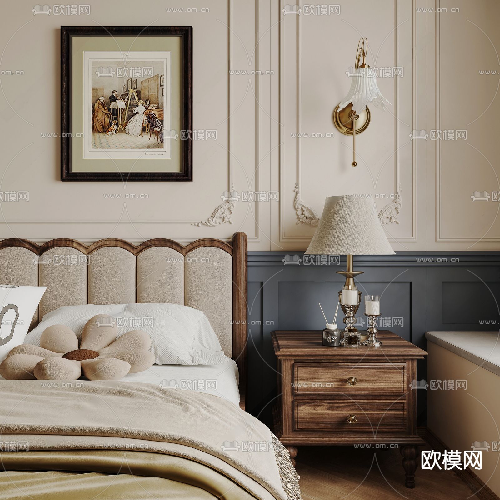 美式卧室 主人房3d模型下载（渲染图2）