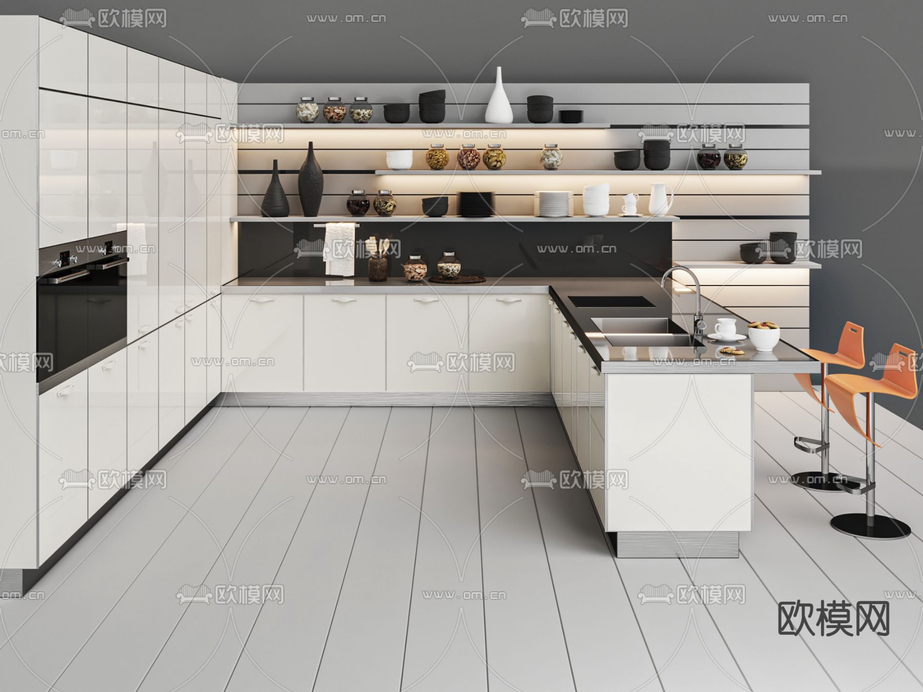 现代橱柜 中岛柜3d模型下载