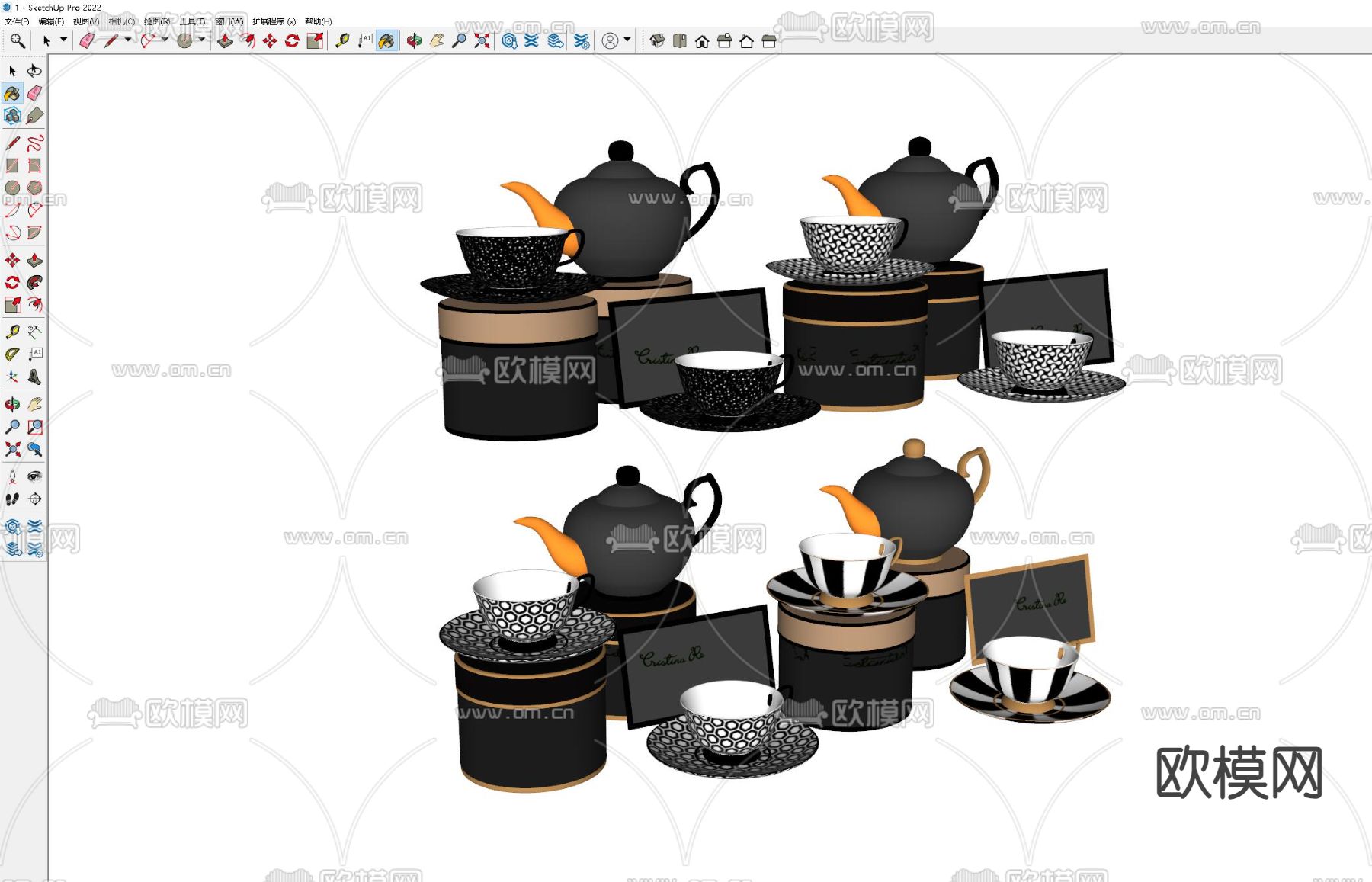 黑金餐具 水壶 餐盘su模型下载（渲染图1）