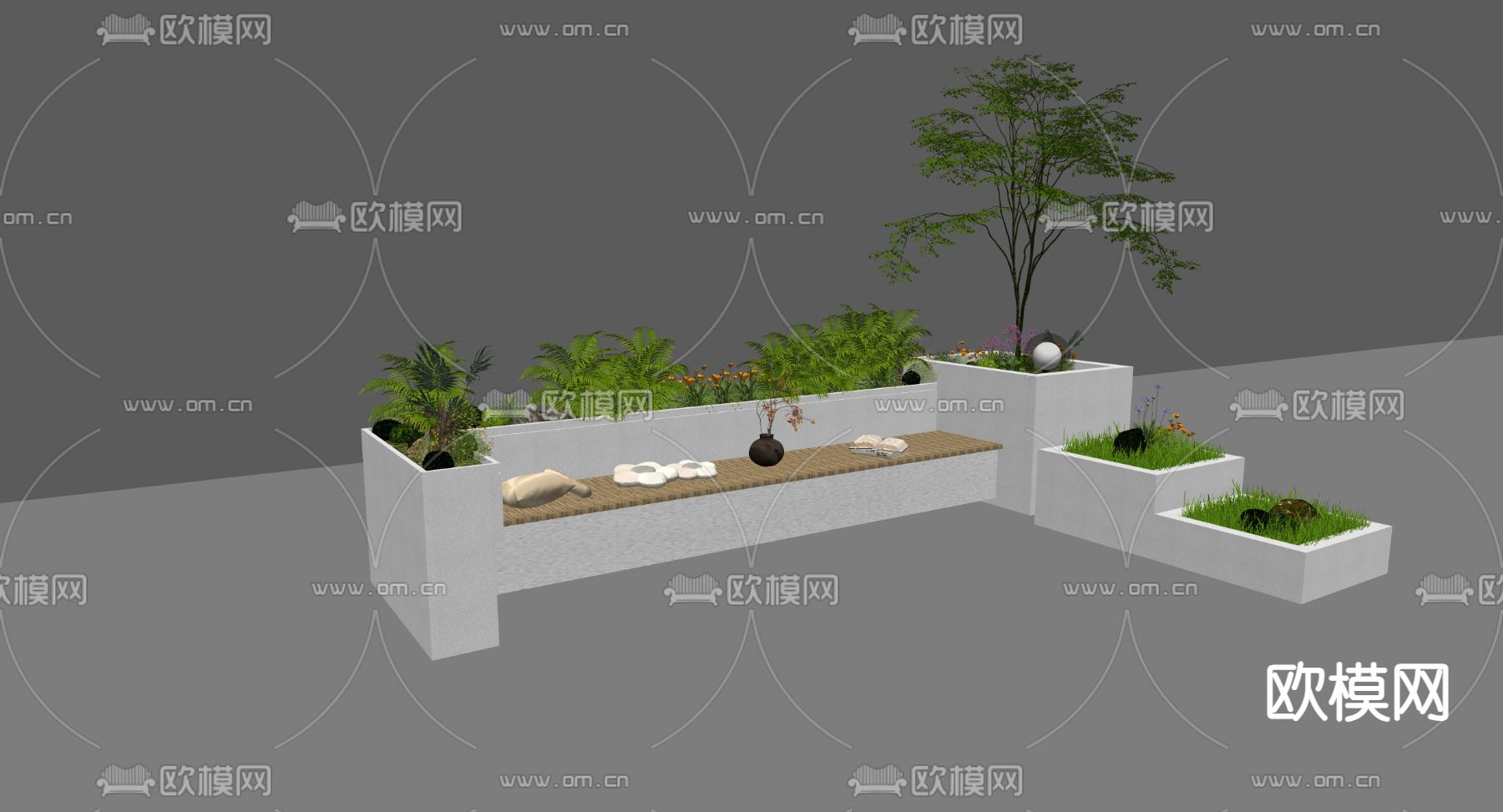 树池椅 户外椅 公共椅su模型下载（渲染图1）