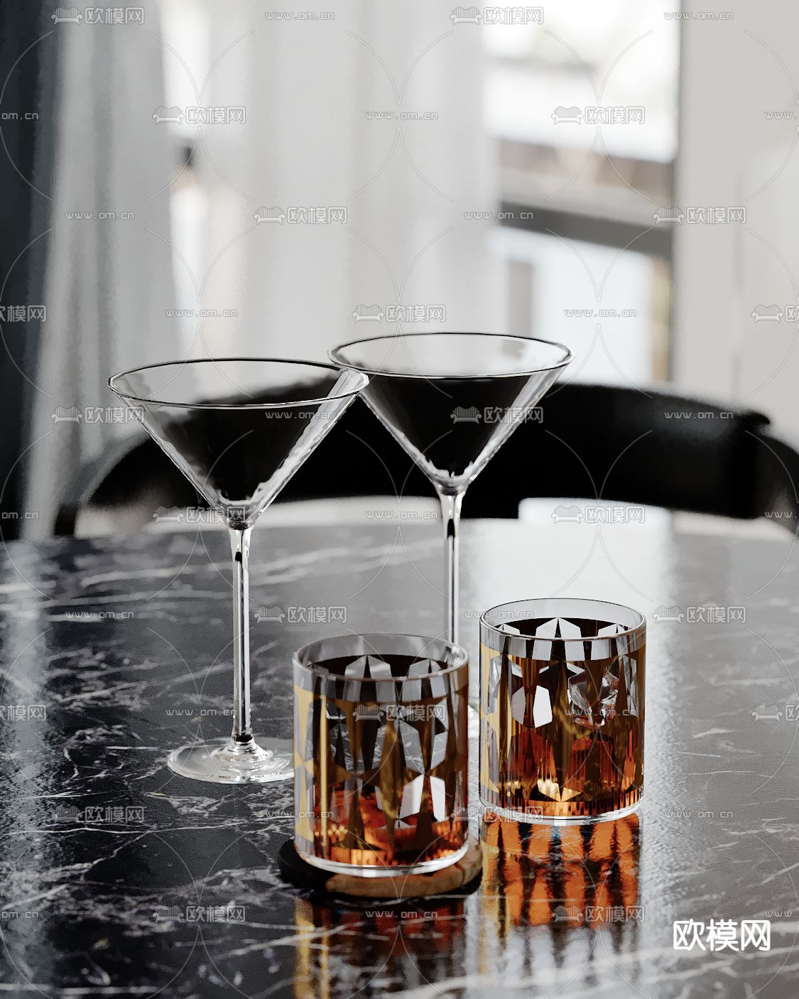 高脚杯 酒水su模型下载（渲染图2）