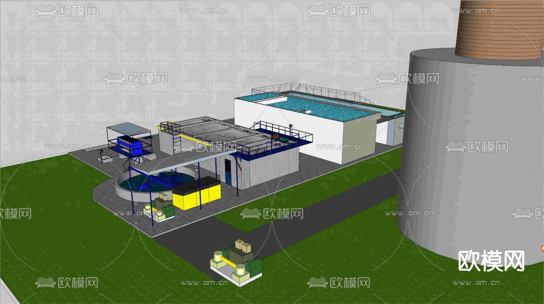污水处理厂鸟瞰su模型下载（渲染图4）