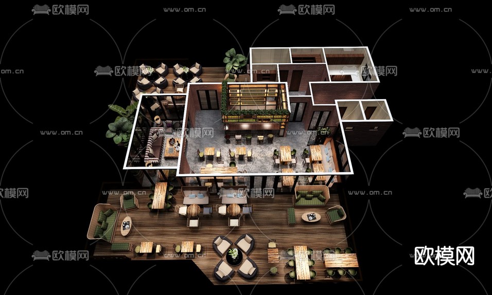 工业风酒馆鸟瞰图3d模型下载