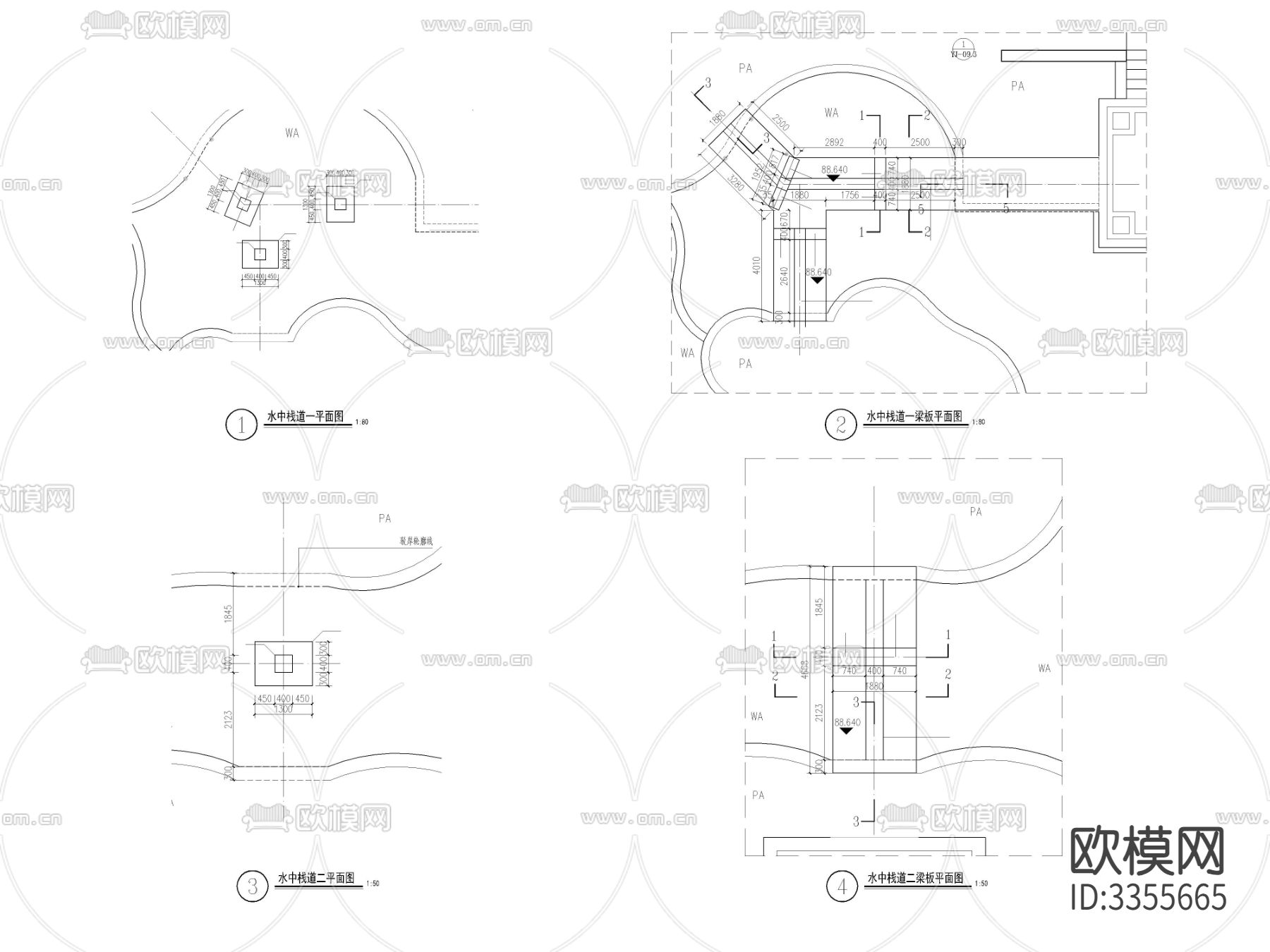 水中栈道结构详图cad大样图下载（渲染图2）