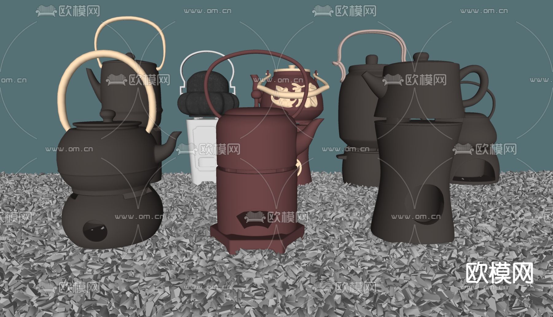 茶具 茶壶 围炉煮茶su模型下载（渲染图1）