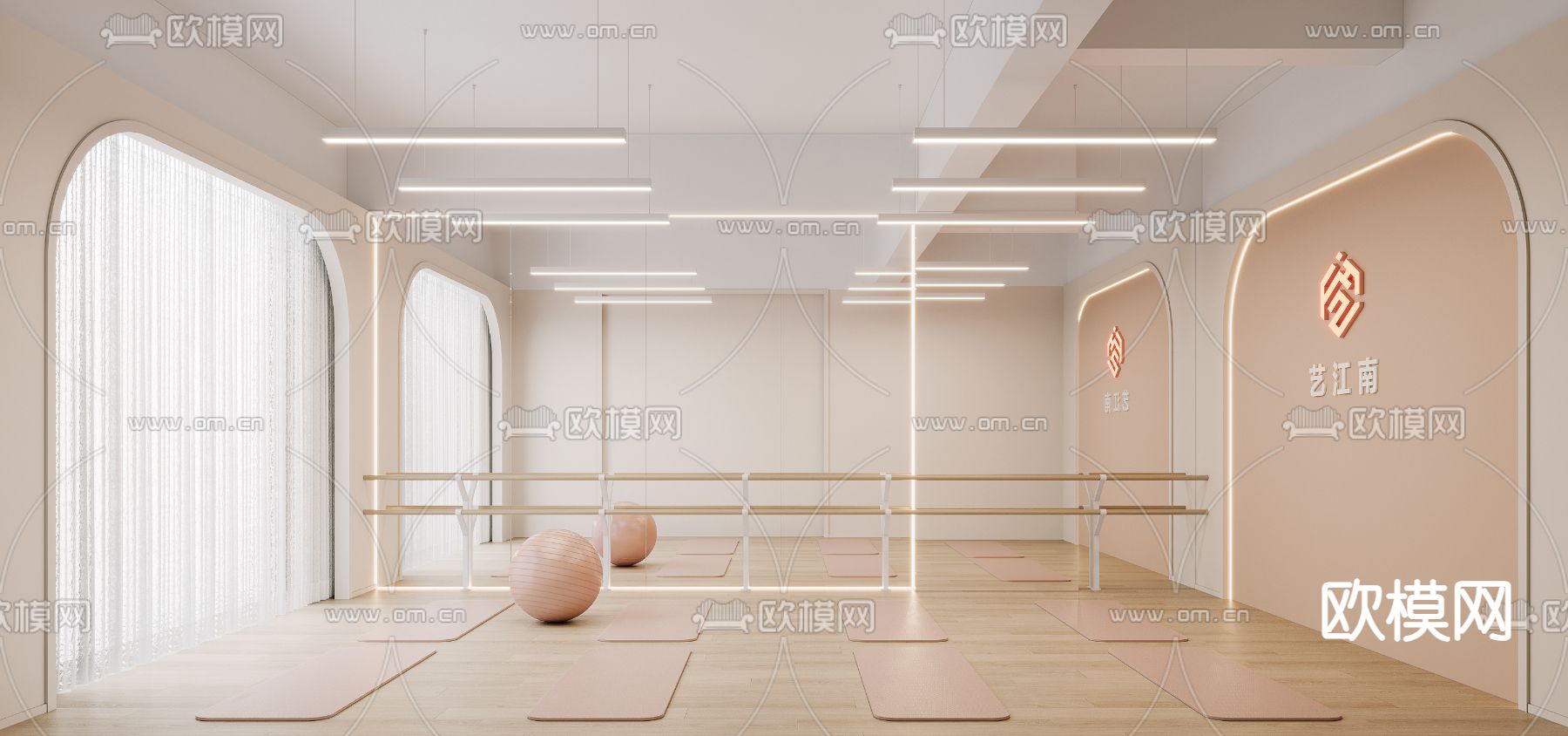 舞蹈室 瑜伽房su模型下载（渲染图2）