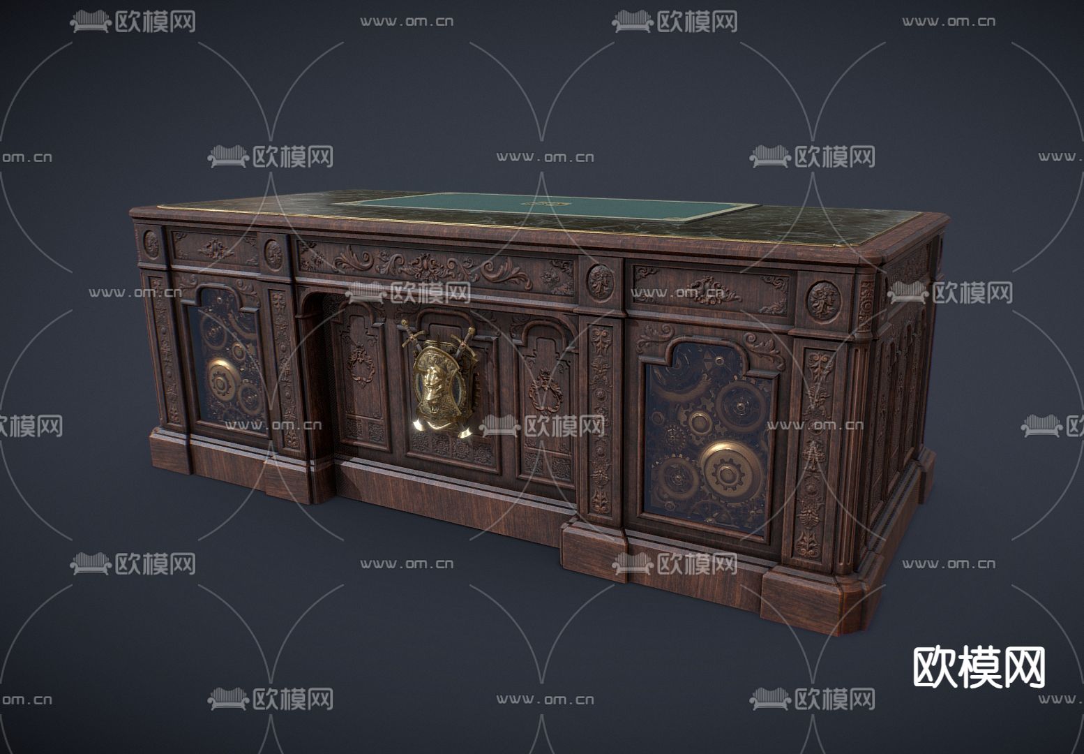 欧式古典书桌 写字台su模型下载（渲染图2）