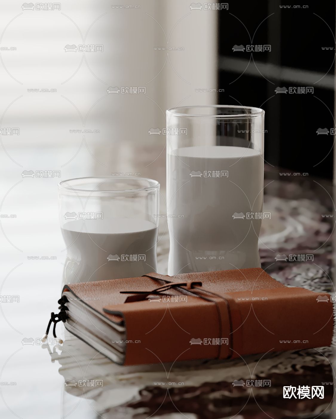 牛奶 书本 牛奶杯 水杯 笔记本su模型下载（渲染图2）