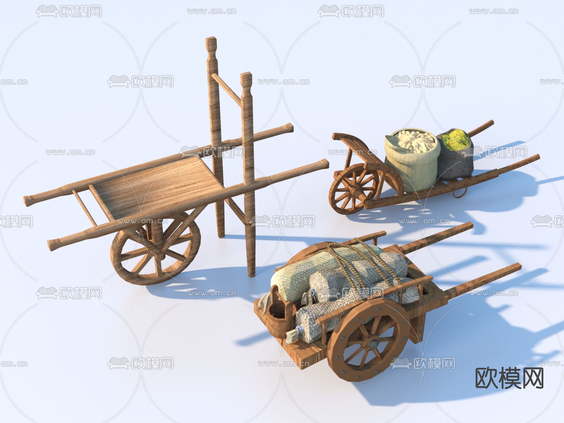 手推车 乡村农耕小品 农具3d模型下载