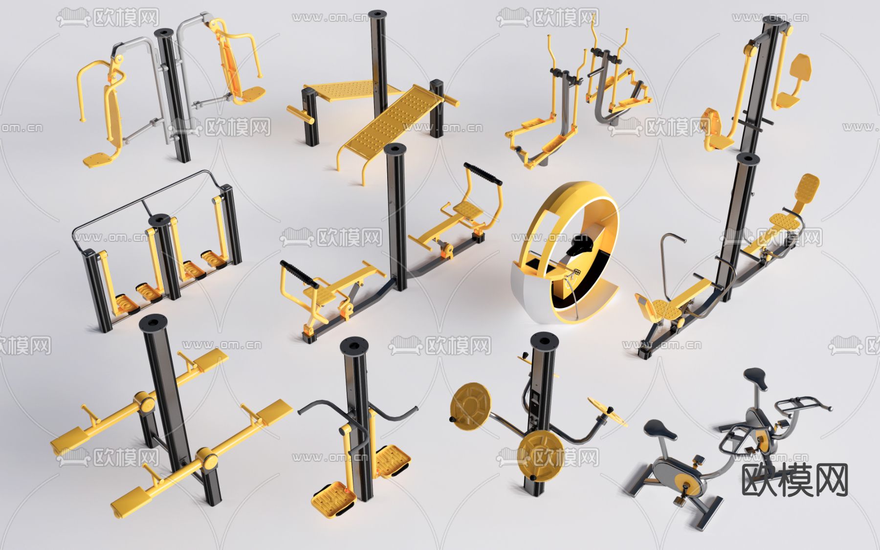 健身器材 户外健身设施 公园互动设施su模型下载（渲染图2）