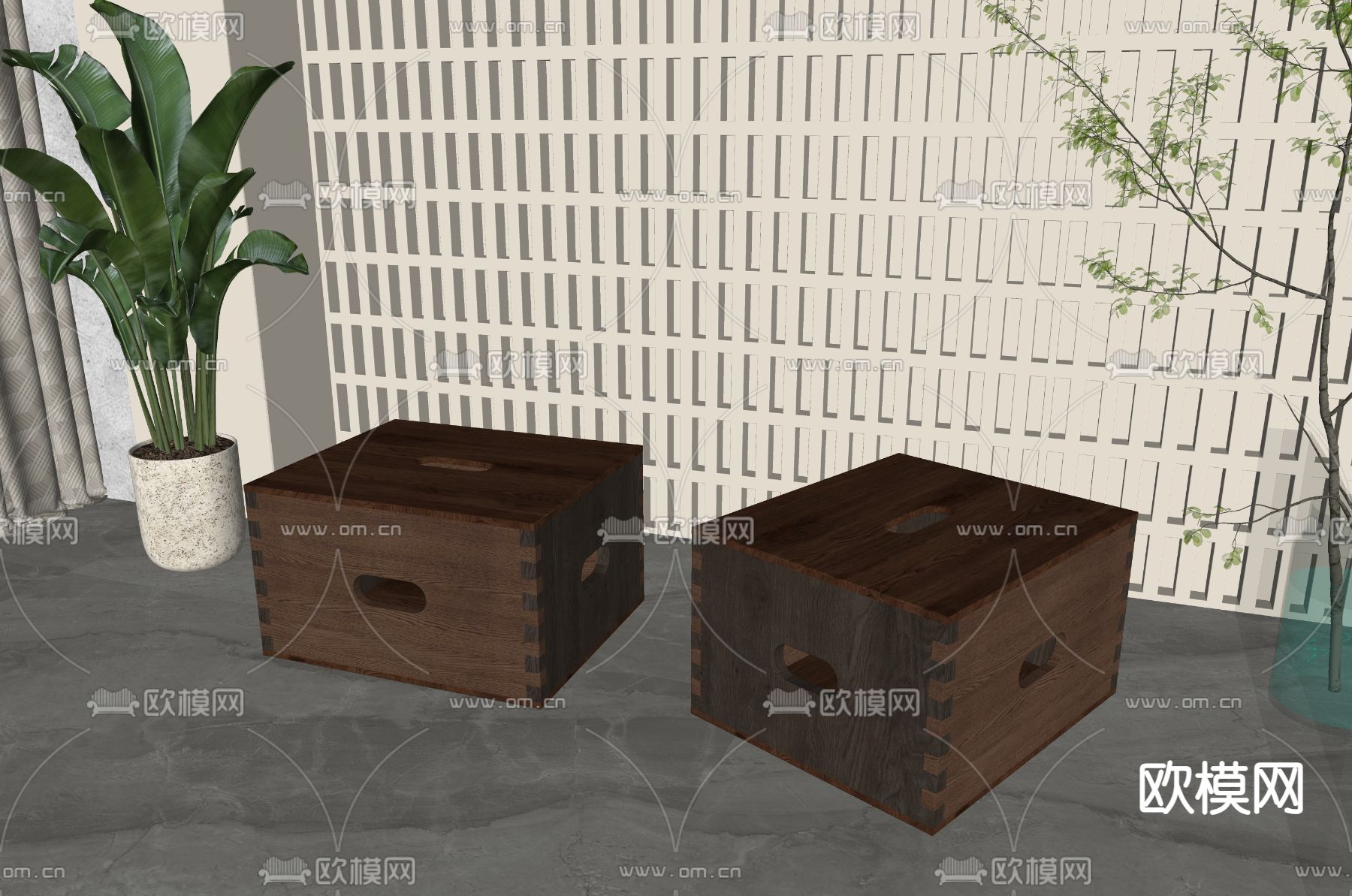 北欧实木凳  方块凳 凳子su模型下载（渲染图1）