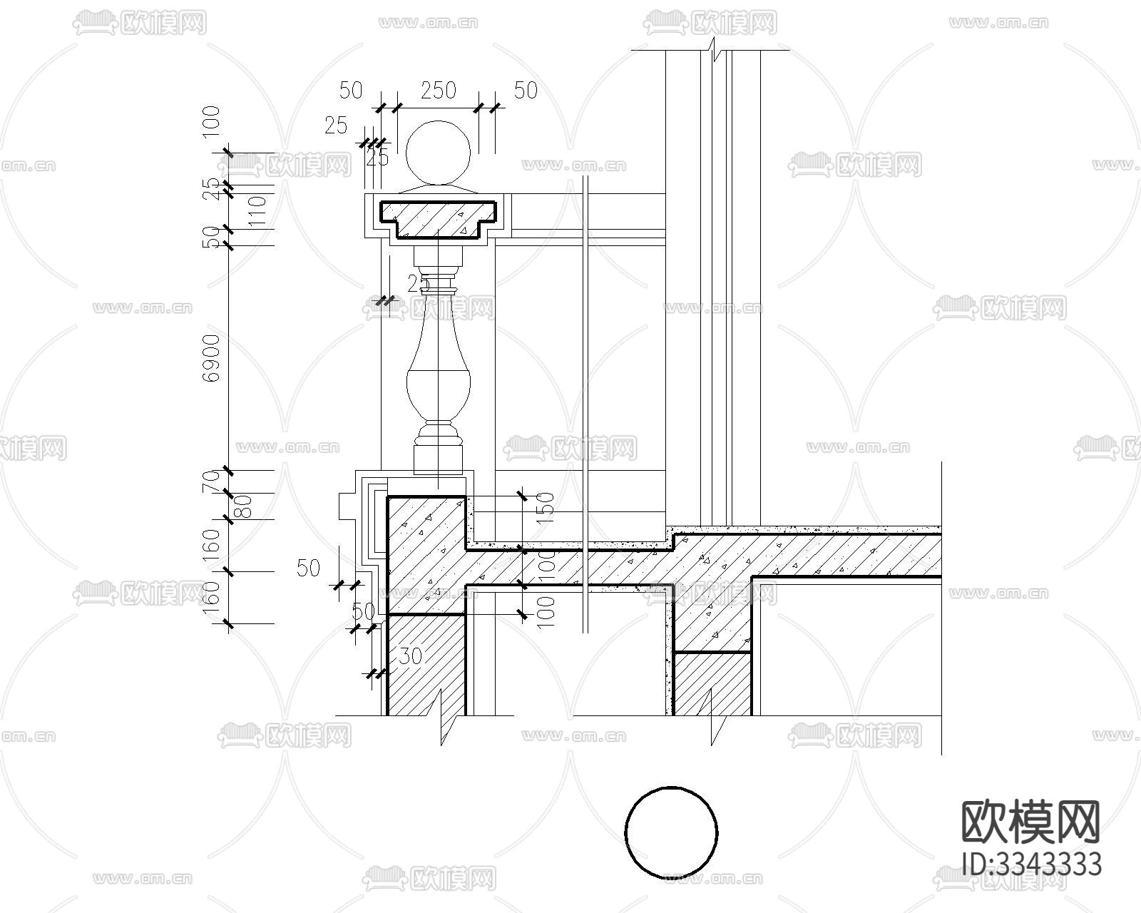 欧式栏杆cad大样图下载（渲染图3）